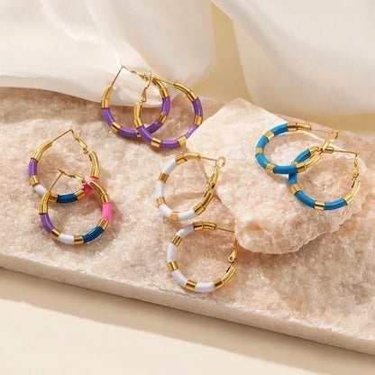 1 Pair IG Style Minimalist U Shape Enamel Plating 304 Stainless Steel 18K Gold Plated Earrings