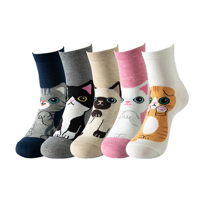 Women's Socks Fun Cat Socks Mid-length Socks Novelty Dog Animal Women's Socks Cotton Socks Cartoon Stockings Yama