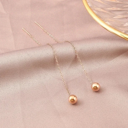 Warm Titanium Steel 18K Gold Beads Bean Earrings Female Temperament Simple Earrings Internet Celebrity Long Earrings Earrings