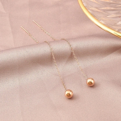 Warm Titanium Steel 18K Gold Beads Bean Earrings Female Temperament Simple Earrings Internet Celebrity Long Earrings Earrings