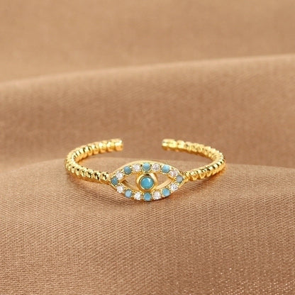 1 Piece Lady Devil's Eye Copper Plating Artificial Gemstones Open Ring