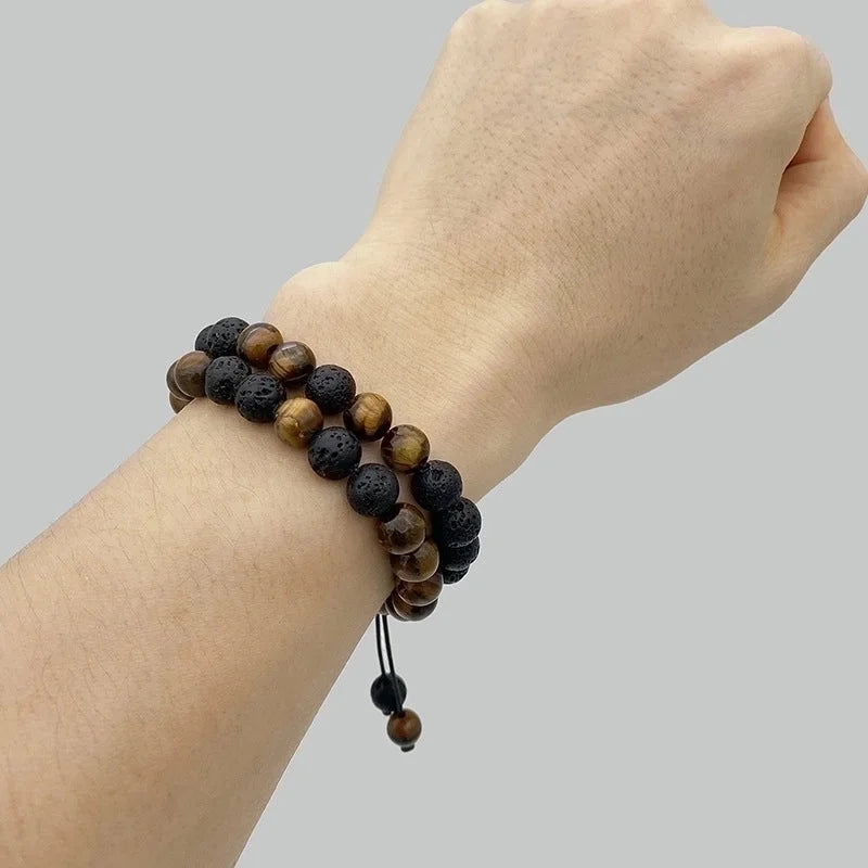 Casual Minimalist Round Volcanic Rock Tiger Eye Beaded Bracelets