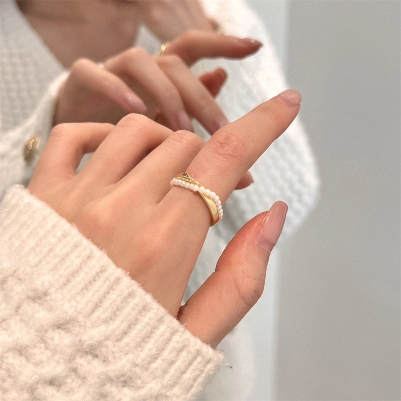 Copper Enamel Inlay Waves Heart Shape Butterfly Shell Zircon Open Rings