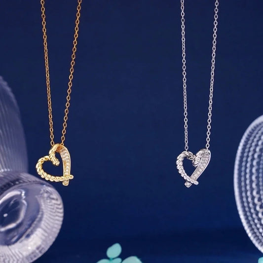 304 Stainless Steel Copper Inlay Heart Shape Zircon Pendant Necklace