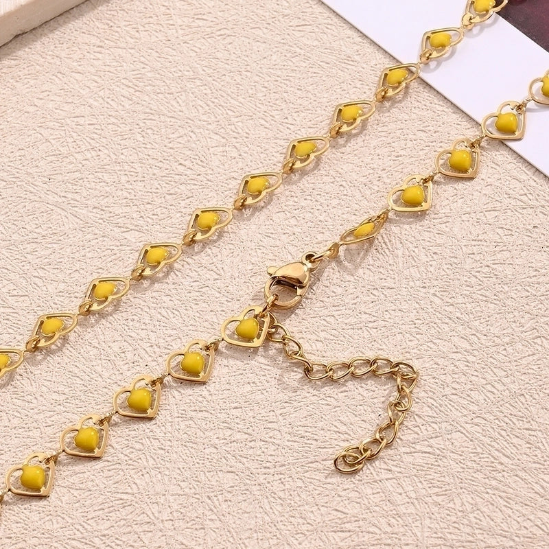 Sweet Minimalist Double Heart Heart Shape 304 Stainless Steel 18K Gold Plated Polishing Enamel Plating Necklace