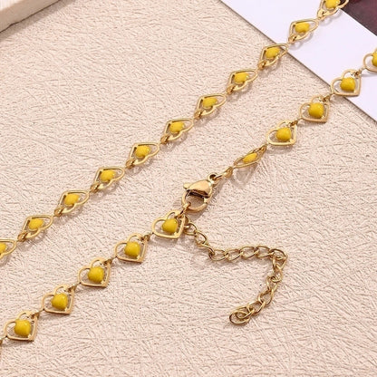 Sweet Minimalist Double Heart Heart Shape 304 Stainless Steel 18K Gold Plated Polishing Enamel Plating Necklace
