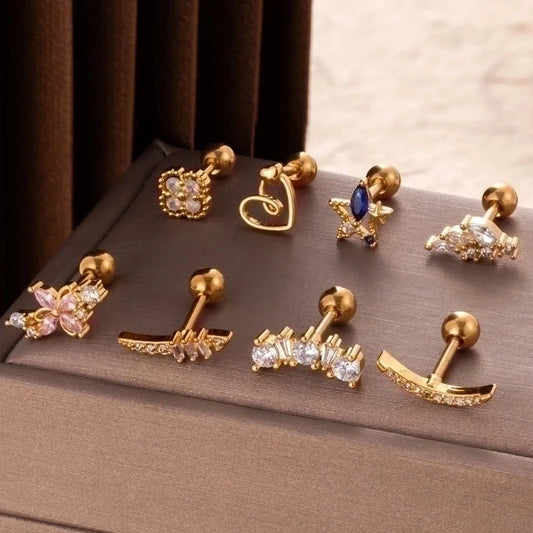 1 Piece Ear Cartilage Rings & Studs Minimalist Classic Style Pentagram Heart Shape Flower 316L Stainless Steel Copper Plating Inlay Zircon