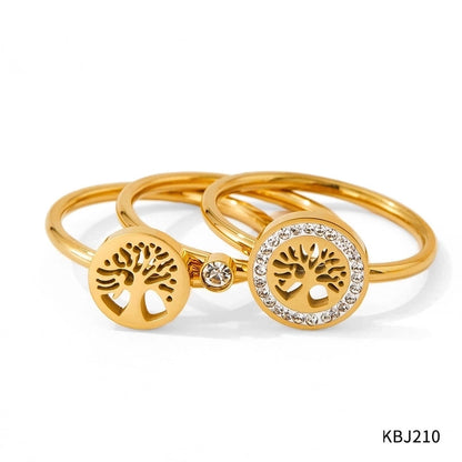 3 Pieces Retro Tree 304 Stainless Steel Rhinestones 16K Gold Plated White Gold Plated Gold Plated Inlay Stainless Steel Rings