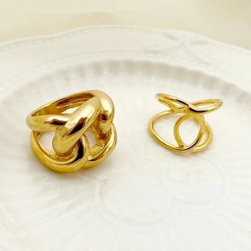 304 Stainless Steel 14K Gold Plated Classical Minimalist Plating Hollow Out Irregular Geometric Rings
