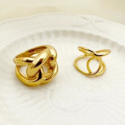 304 Stainless Steel 14K Gold Plated Classical Minimalist Plating Hollow Out Irregular Geometric Rings