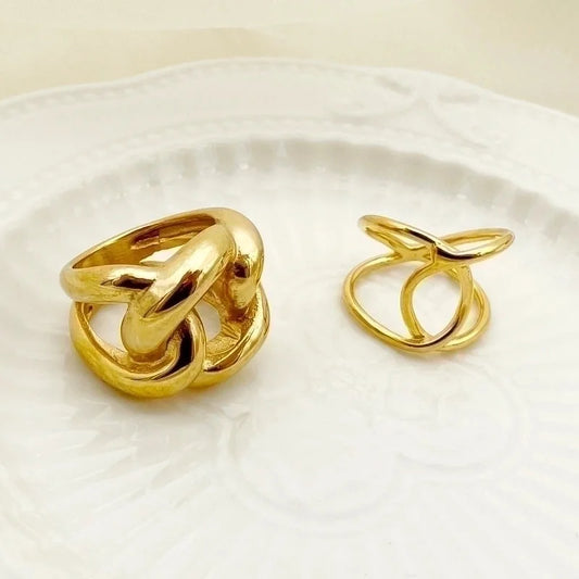 304 Stainless Steel 14K Gold Plated Classical Minimalist Plating Hollow Out Irregular Geometric Rings