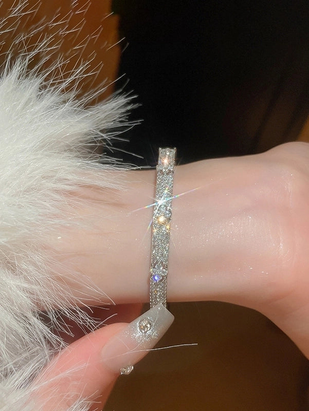 Elegant Flower 304 Stainless Steel Zircon Bangle In Bulk