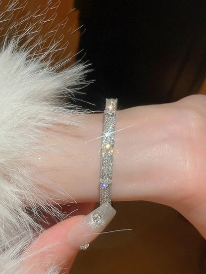 Elegant Flower 304 Stainless Steel Zircon Bangle In Bulk