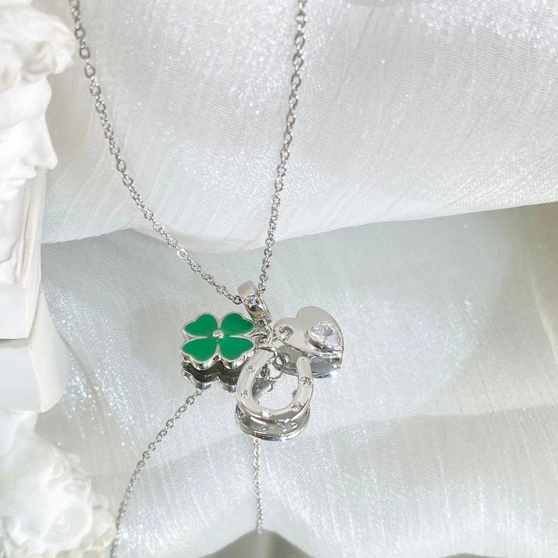 Copper Cable Chain Plating Four Leaf Clover Eiffel Tower Airplane Pendant Necklace