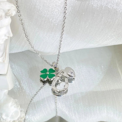 Copper Cable Chain Plating Four Leaf Clover Eiffel Tower Airplane Pendant Necklace