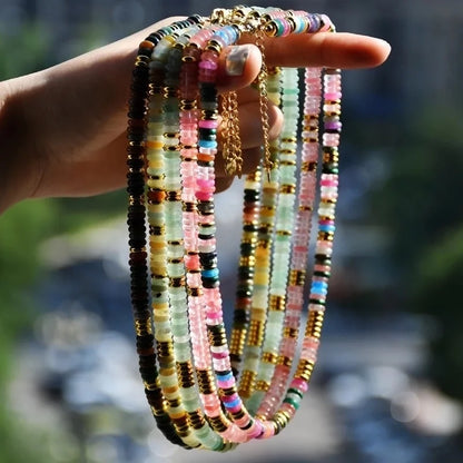 Vacation Bohemian Color Block 316 Stainless Steel Natural Stone Necklace In Bulk