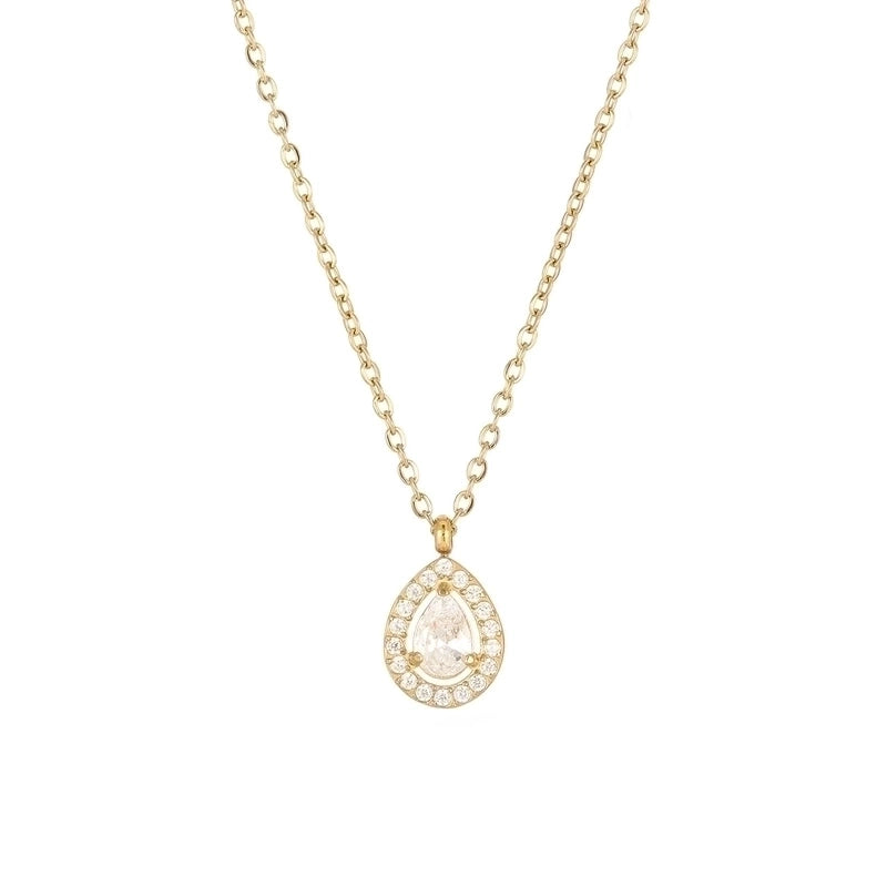 2 Pieces Elegant Minimalist Water Droplets 304 Stainless Steel Zircon White Gold Plated Gold Plated Plating Inlay Pendant Necklace