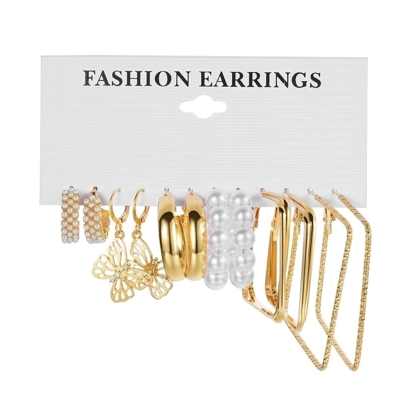 Retro Round Alloy Plating Artificial Pearls Women\'s Earrings Ear Studs 6-piece Set