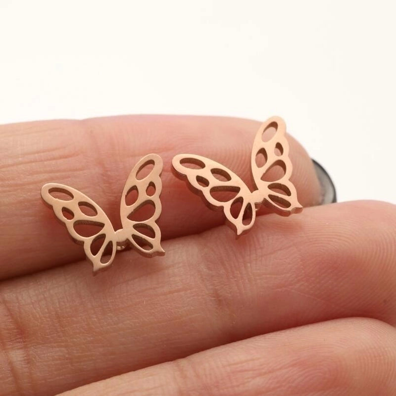 1 Pair Casual Minimalist Butterfly Umbrella Snowflake Asymmetrical Plating Hollow Out 304 Stainless Steel 18K Gold Plated Ear Studs