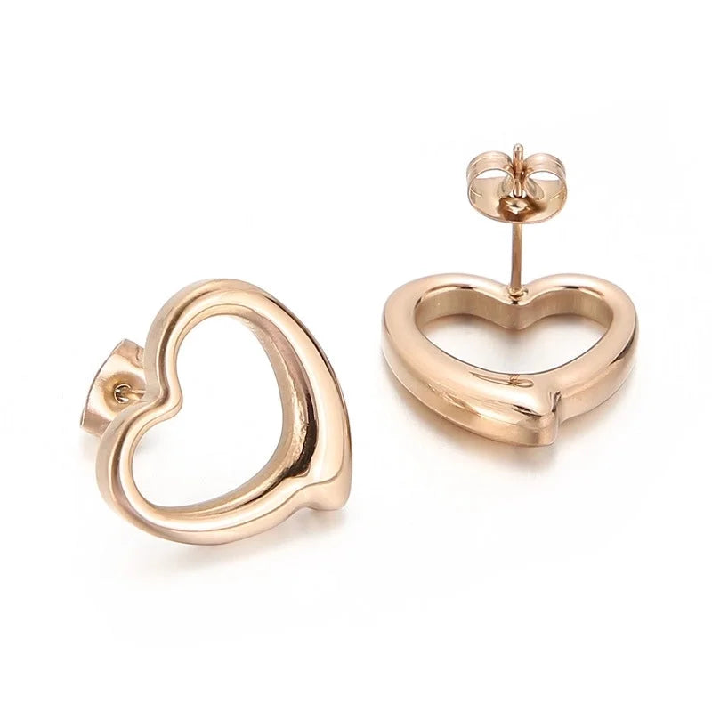 Fashion Heart Plating Titanium Steel No Inlaid 18K Gold Plated Earrings