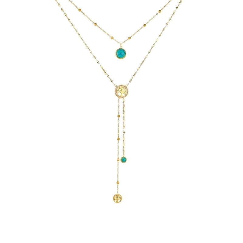 Vintage Style Life Tree Flower Bow Knot 304 Stainless Steel Pendant Necklace