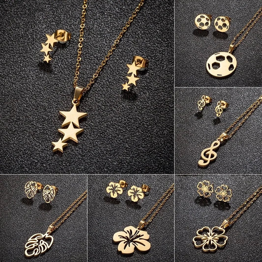 Minimalist Commute Star Flower Notes 201 Stainless Steel 18K Gold Plated Stainless Steel Jewelry Sets
