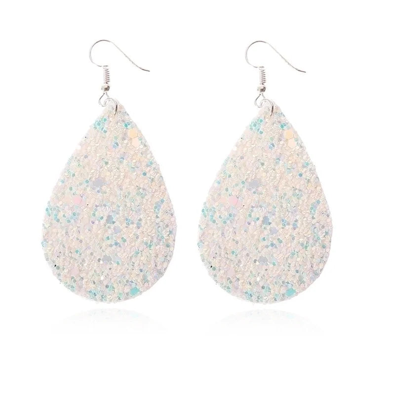Christmas Leather Pu Sequined Water Drop Earrings