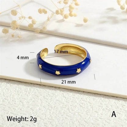 Copper 18K Gold Plated Enamel Star Open Rings