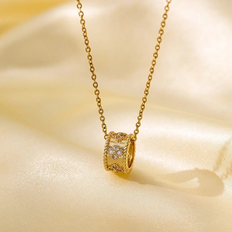 Titanium Steel Copper Plating Heart Shape Flower Bow Knot Pendant Necklace