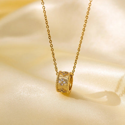 Titanium Steel Copper Plating Heart Shape Flower Bow Knot Pendant Necklace