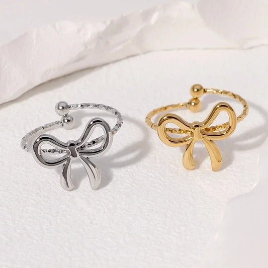 IG Style Minimalist Bow Knot 304 Stainless Steel 18K Gold Plated Open Rings