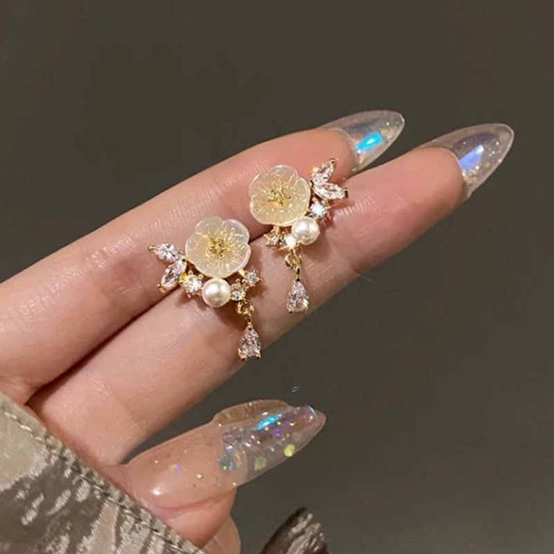 1 Pair IG Style Minimalist U Shape Geometric Flower Inlay Imitation Pearl Artificial Pearls Rhinestones Drop Earrings Ear Studs