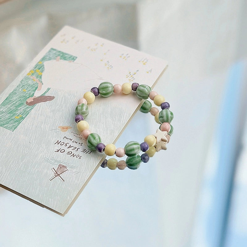 Jingdezhen Ceramic Bracelet New Color-free Women's Summer Student's Antique Beaded Bracelet Small Fresh And Popular