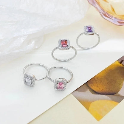 Elegant Minimalist Rectangle 304 Stainless Steel Zircon White Gold Plated Gold Plated Plating Inlay Rings