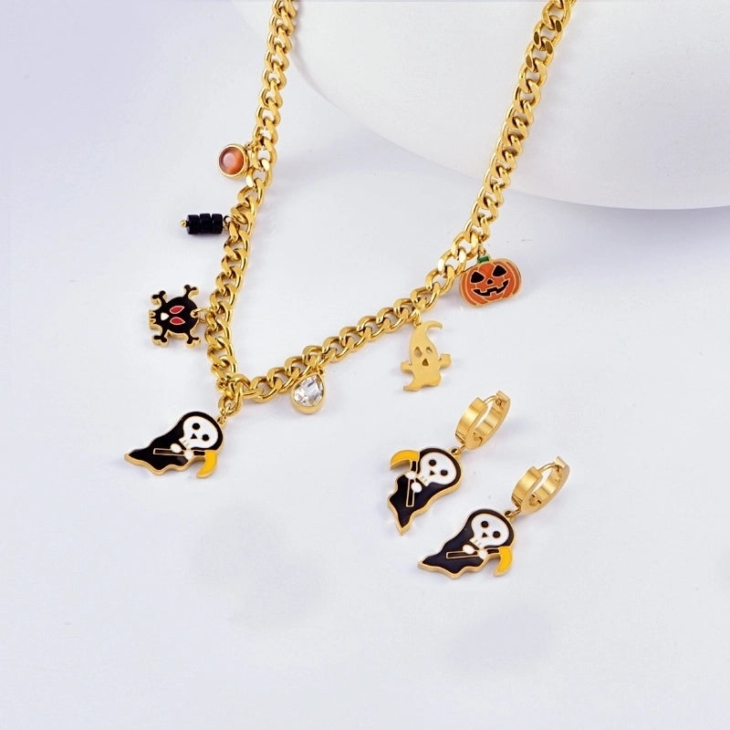 Minimalist Classic Style Pumpkin Skull Titanium Steel Plating Bracelets Earrings Necklace
