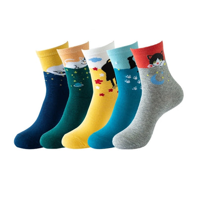 Women's Socks Fun Cat Socks Mid-length Socks Novelty Dog Animal Women's Socks Cotton Socks Cartoon Stockings Yama
