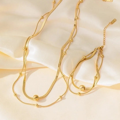 Vintage Style Minimalist Commute Geometric 304 Stainless Steel 18K Gold Plated Layered Polishing Plating Bracelets Anklet Necklace