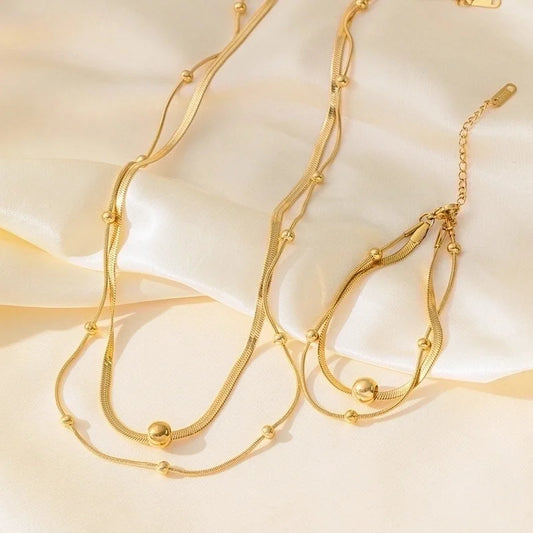 Vintage Style Minimalist Commute Geometric 304 Stainless Steel 18K Gold Plated Layered Polishing Plating Bracelets Anklet Necklace