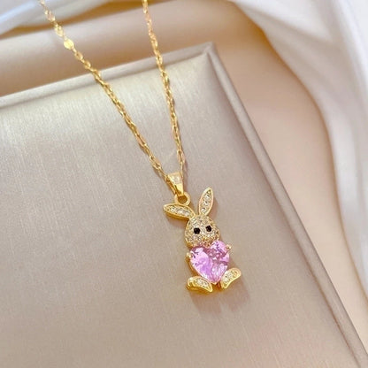 Titanium Steel Copper Cute Plating Inlay Animal Artificial Gemstones Earrings Necklace