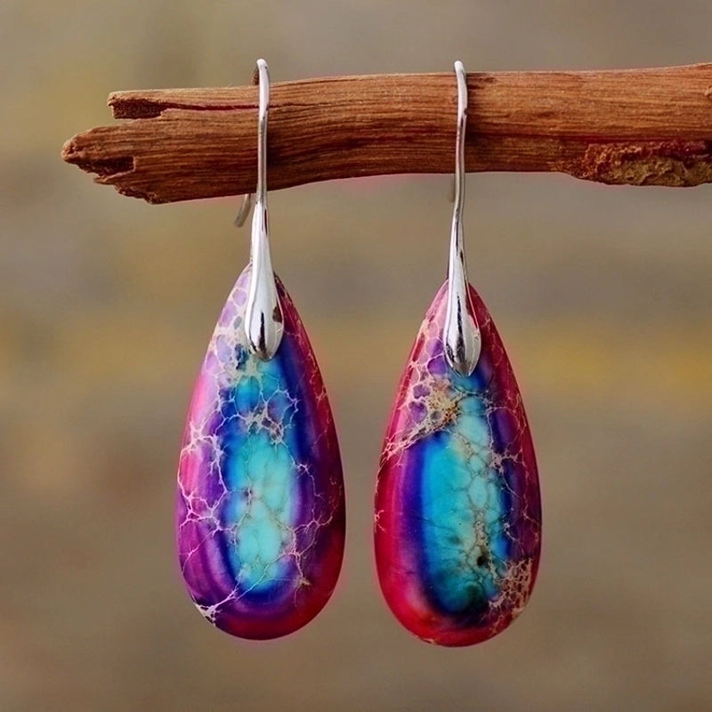1 Pair Retro Water Droplets Emperor Stone Drop Earrings