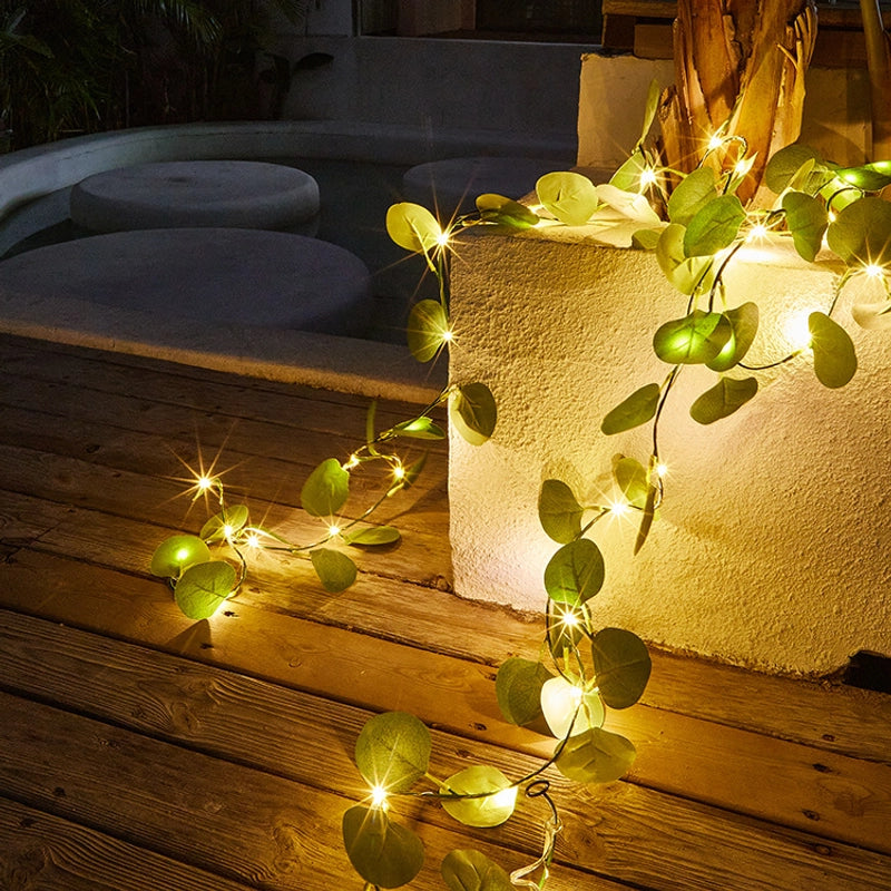 Led Light String Simulation Leaf Rattan Light String Maple Leaf Green Rattan Copper Wire Light String Festive Christmas Lights
