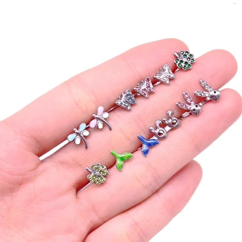 1 Piece Lip Rings Minimalist Classic Style Animal Fruit Snowflake 316L Stainless Steel Rhinestone Titanium Steel Plating Inlay Rhinestones White Gold Plated Tongue Rings