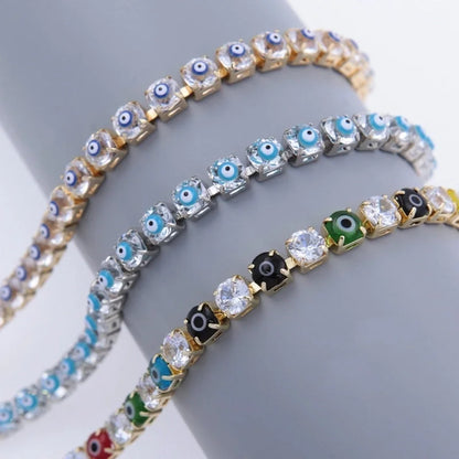 Glass Copper Tennis Chain 18K Gold Plated Inlay Devil's Eye Zircon Bracelets