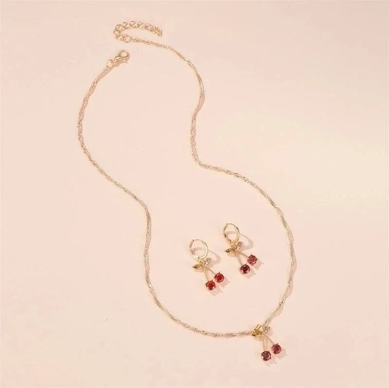 Glass Copper Diamond Cherry Artificial Gemstones Bridal Jewelry Sets