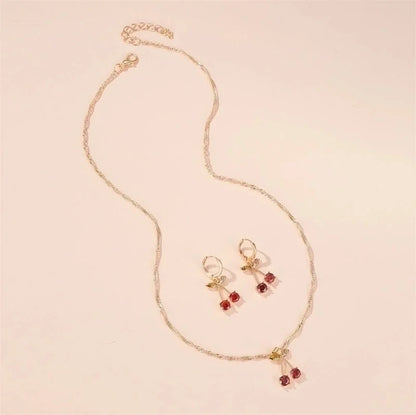 Glass Copper Diamond Cherry Artificial Gemstones Bridal Jewelry Sets