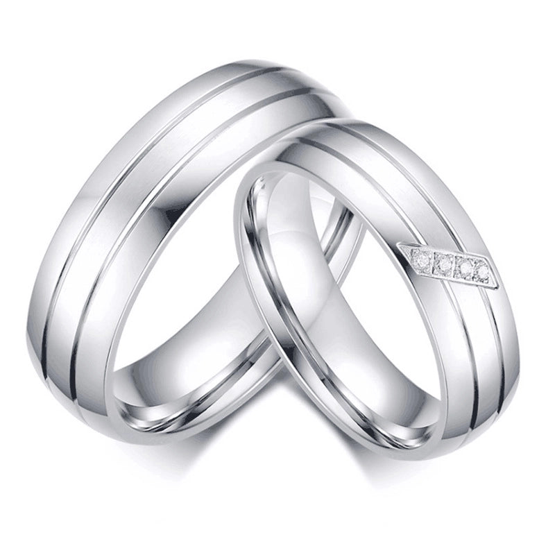 Stripe Inlaid Diamond Stainless Steel Ring