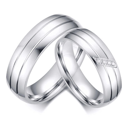 Stripe Inlaid Diamond Stainless Steel Ring