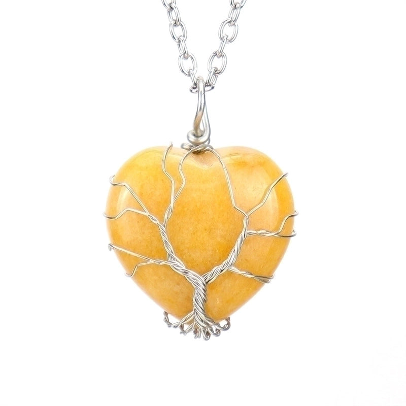 Minimalist Heart Shape Natural Stone Ferroalloy Knitting Pendant Necklace