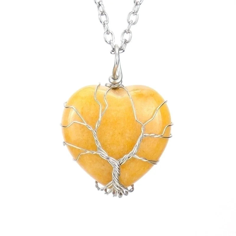 Minimalist Heart Shape Natural Stone Ferroalloy Knitting Pendant Necklace