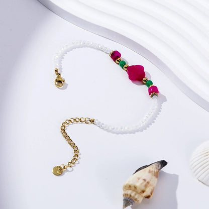 Sweet Flower 304 Stainless Steel Artificial Pearl Bracelets In Bulk